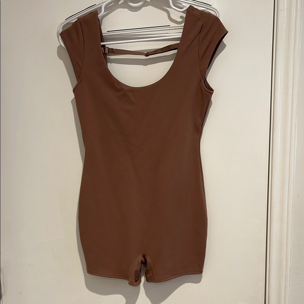 Garage Brown Knit Jumpsuit with Scoop Neckline